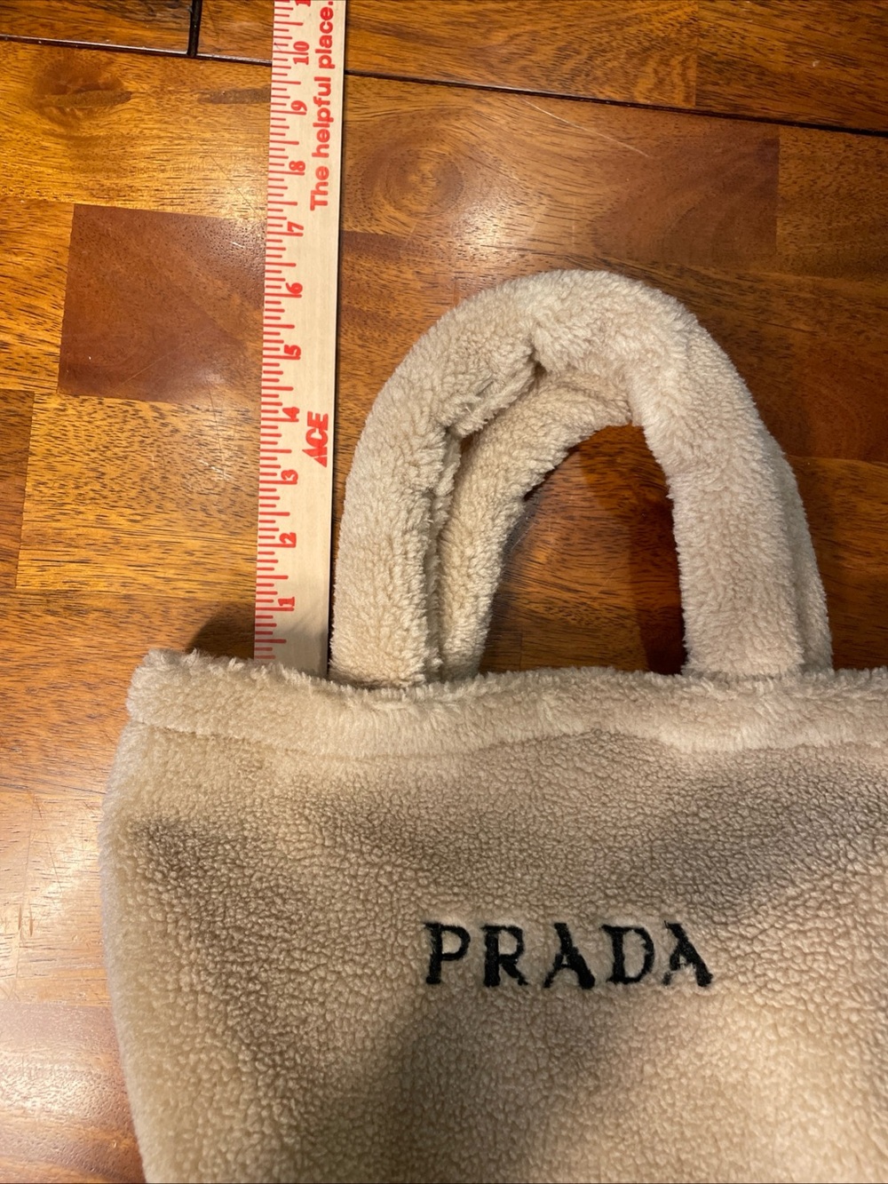 Prada L’Homme Tan Teddy Plush Sherpa Tote Bag EUC Appears New - Picture 12 of 12
